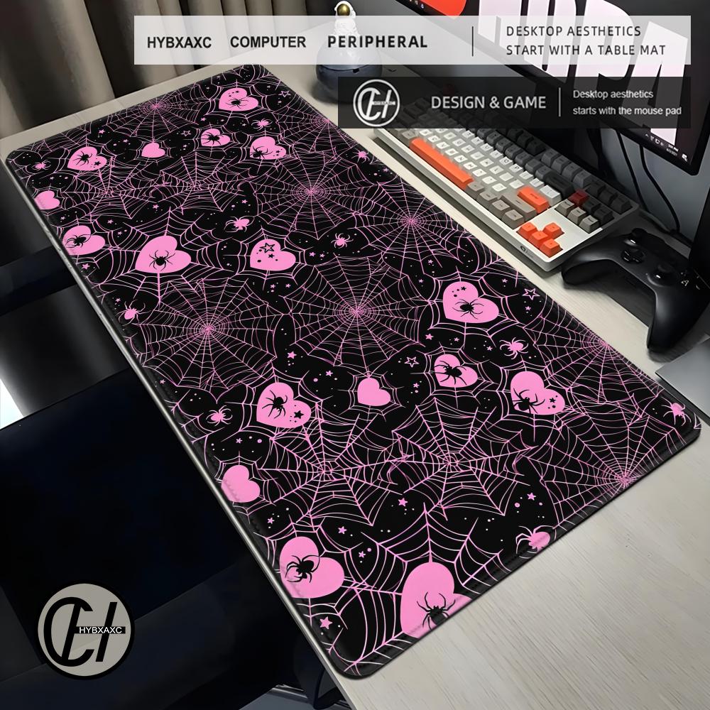 Office Tech Desk - 90x40 Weiße oder Rosa Spinnennetz-Herzen Schreibtischunterlage