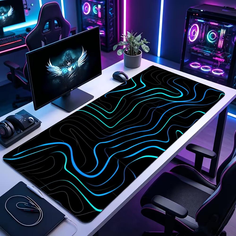 Office Tech Desk - Großes XXL Gaming-Mauspad Schreibtischunterlage Tastaturmatte Cyan