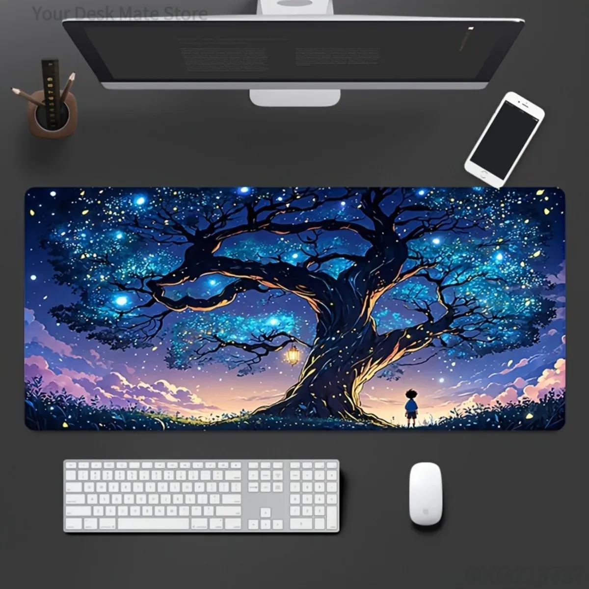 Office Tech Desk - Gaming-Schreibtischunterlage aus Gummi, rutschfest, hochwertiges Sternenhimmel-Baum-Design,